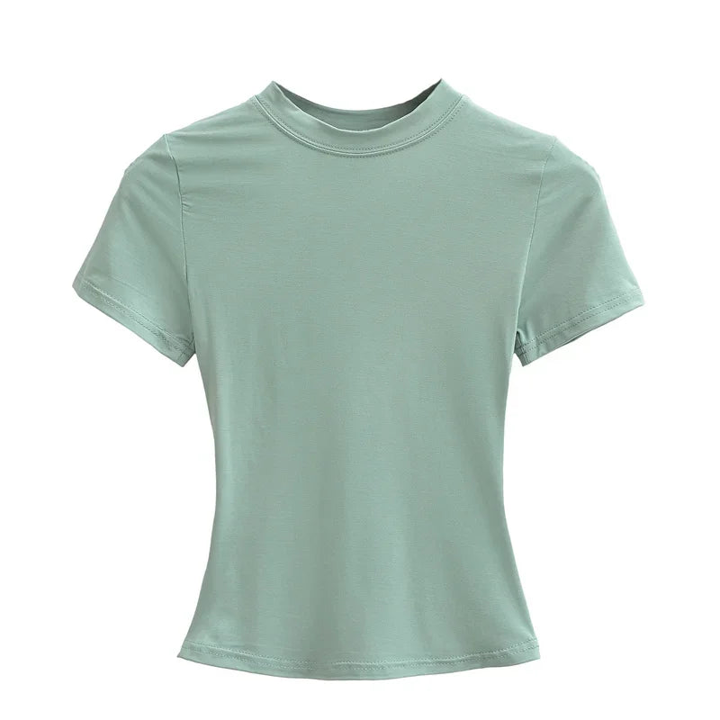 2025 New High Quality Casual T shirt Sexy Slim Short Sleeves Fashion Trend Solid Women Clothing y2k Tops