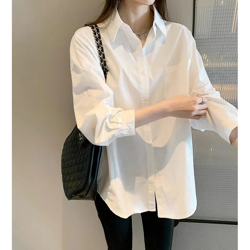 White Blouse Ladies' 2023 Autumn's new Korean-style Long-sleeved Casual Office Lady Shirt Loose Women Clothes Top Simple Shirts