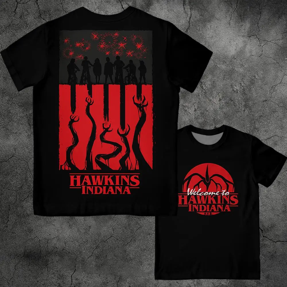 Eddie Munson Stranger Vintage Print T-shirt Demogorgon Cannibal Flower Hawkins Graphic Tee Y2K Streetwear Men's And Women's Tops