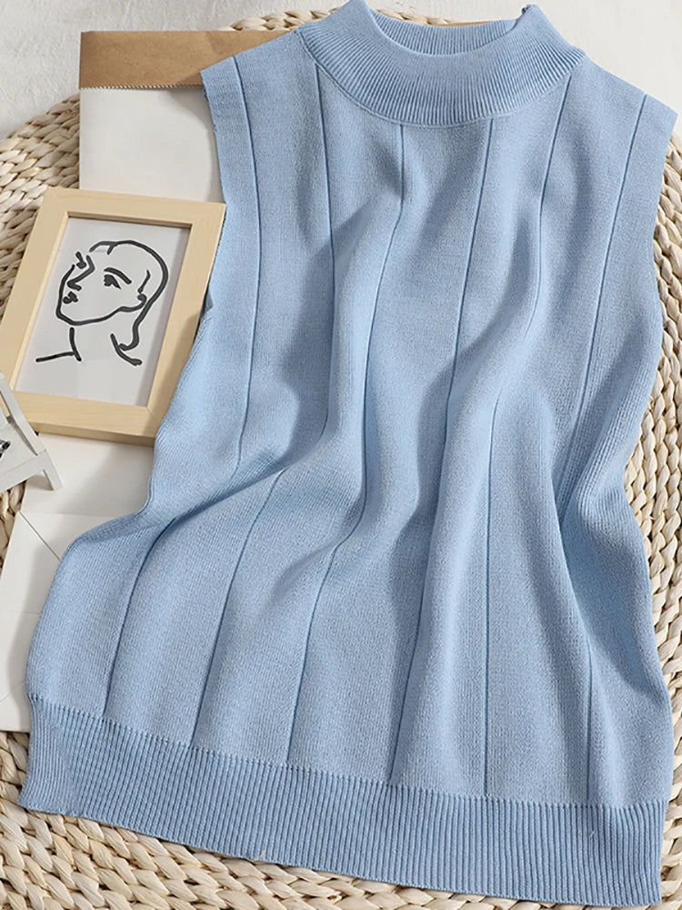 Korean Fashion Ladies Tops Spring New Summer Women Tops Casual Clothes Sleeveless Solid Women Blouse Knit Elastic Blusas