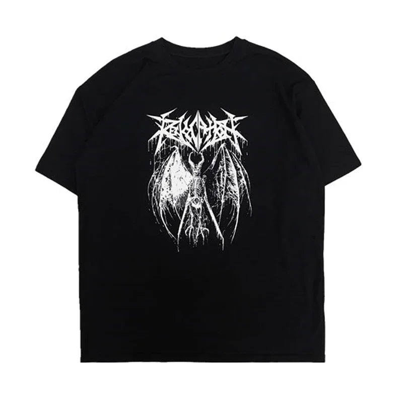 Women's T-shirt Harajuku Y2K Top Oversized T Shirt Retro Korean Style Black Demon Punk Gothic Anime Print Clothes Streetwear