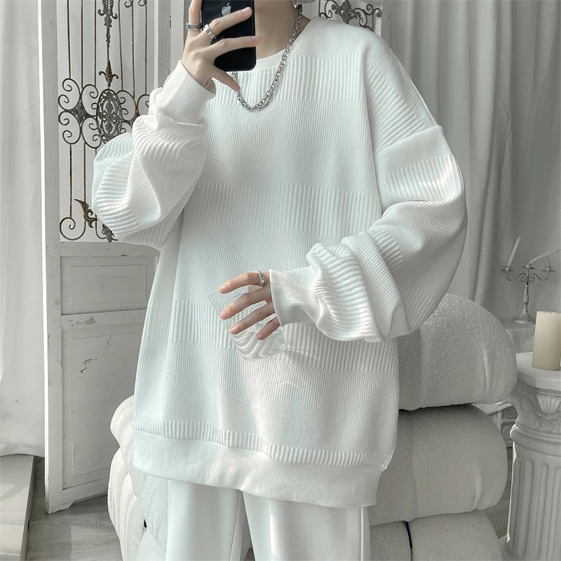 2024 Hoodies Jacquard Sweatshirt Mens White Pullover Streetwear Casual Fashion Clothes Mens Oversized Korean Harajuku T Shirt