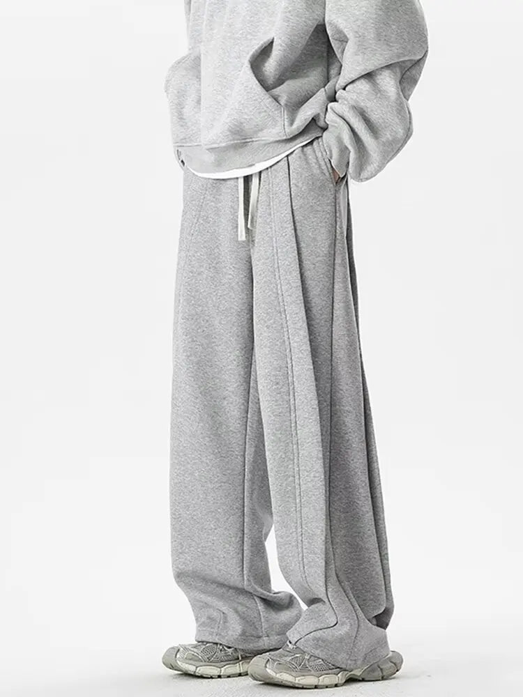 Korean Wide-leg Sweatpants Man Loose Casual Solid Color Male Pants Streetwear Clothes 2024 Spring Autumn Fashion sweatpant men