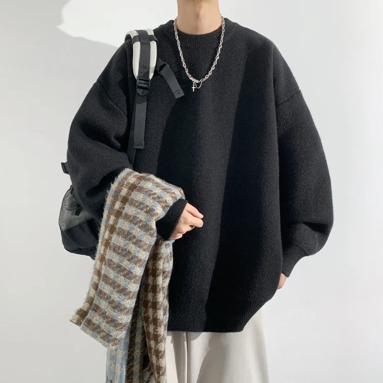 Korean Fashion Sweaters Men Autumn Solid Color Wool Sweaters Slim Fit Men Streetwear Mens Clothes Knitted Sweater Men Pullovers