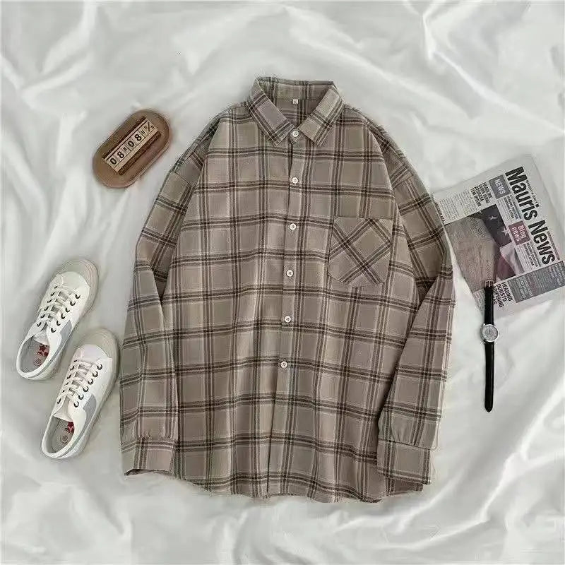 Vintage Plaid Shirts Women Autumn Long Sleeve Oversize Button Up Shirt Korean Fashion Casual Fall Outwear Tops Blusas Mujer