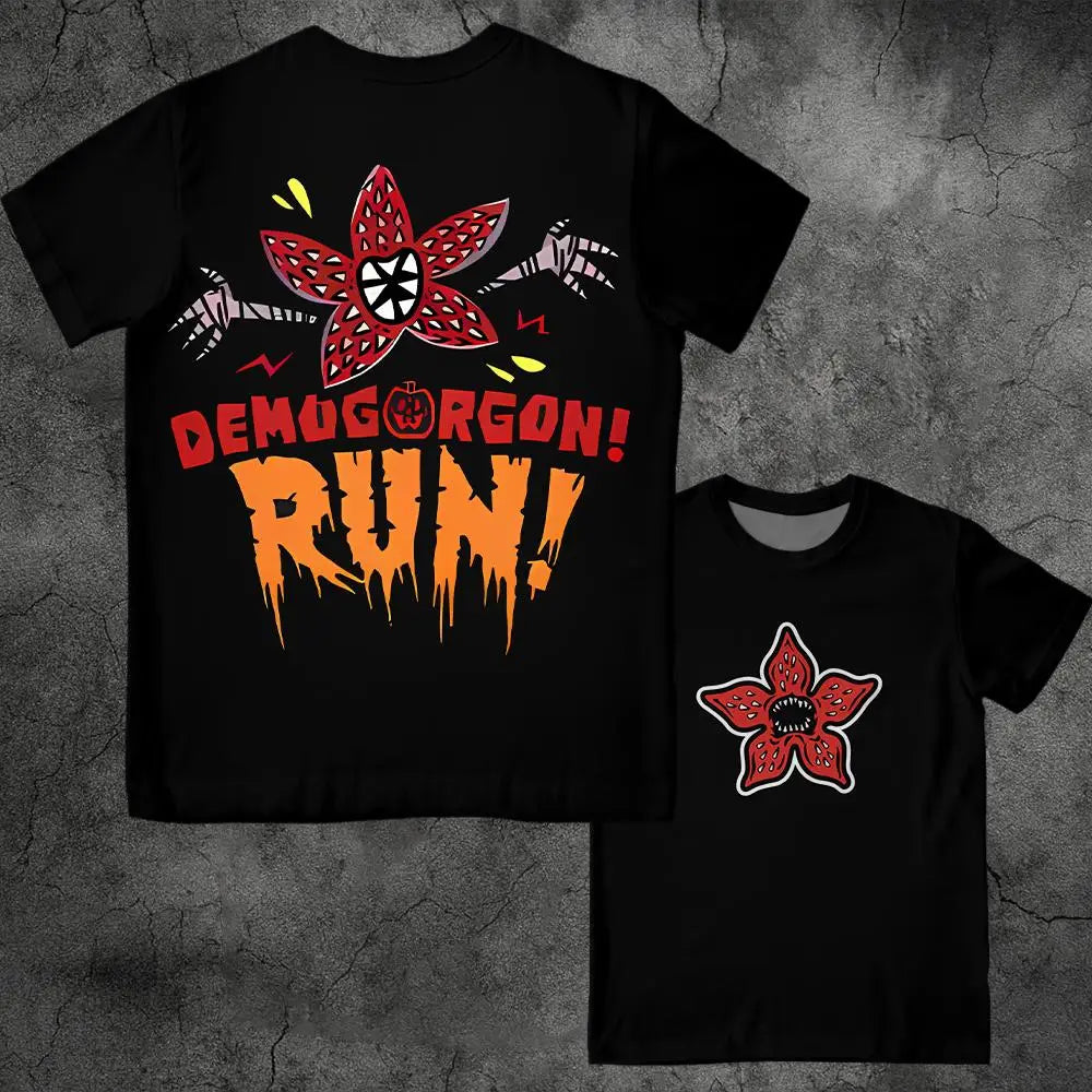 Eddie Munson Stranger Vintage Print T-shirt Demogorgon Cannibal Flower Hawkins Graphic Tee Y2K Streetwear Men's And Women's Tops
