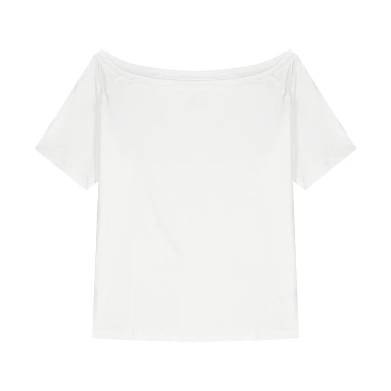 2025 Summer Off Shoulder T-shirt Women Sexy Y2K Korean Fashion Crop Tops Woman Vintage Japanese White Tee Shirt Femme Clothes