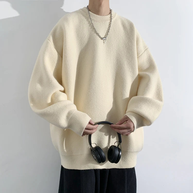 Korean Fashion Sweaters Men Autumn Solid Color Wool Sweaters Slim Fit Men Streetwear Mens Clothes Knitted Sweater Men Pullovers