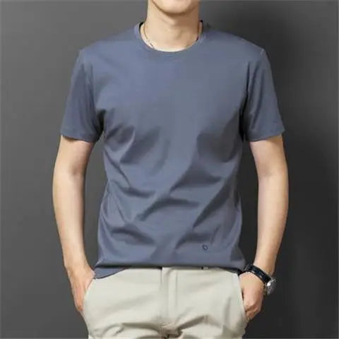 Oversize 5XL Men's Summer Clothes 2023 Ice Silk T-Shirt Soft Loose Short-Sleeve Korean Round Neck Solid Color Base Shirt
