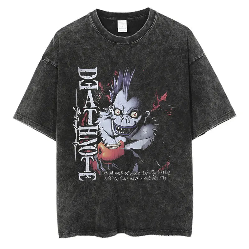 Harajuku Vintage Washed T Shirts Death Note Anime Graphic Printing T Shirt Oversize Cotton Fashion Streetwear Unisex Top Tee