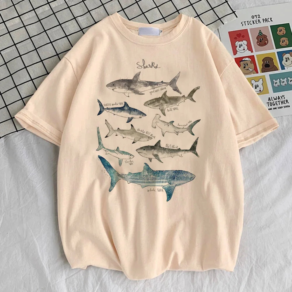 Whales girl Grunge kawaii Graphic Retro Gothic korean clothes shirt Pastel korean clothes Classic Breathable Colorful Vintage