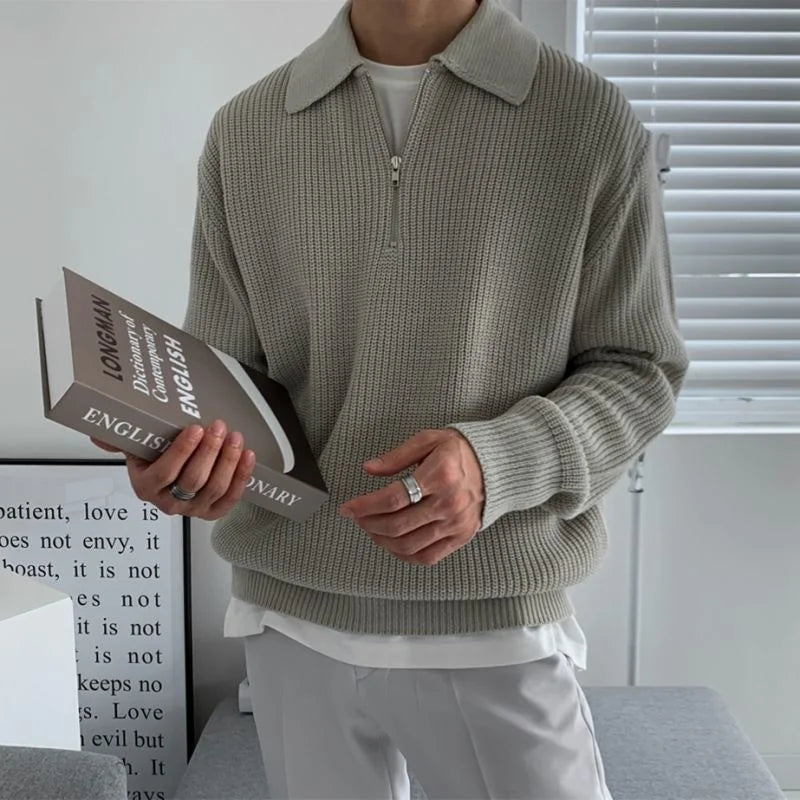 Winter Lapel Sweater Men Warm Fashion Casual Knit Pullover Men Korean Loose Zipper Long Sleeve Sweater Mens Jumper Clothes