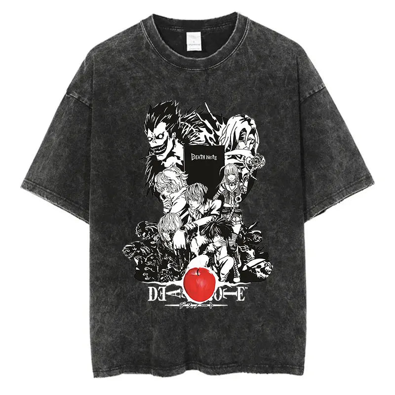 Harajuku Vintage Washed T Shirts Death Note Anime Graphic Printing T Shirt Oversize Cotton Fashion Streetwear Unisex Top Tee