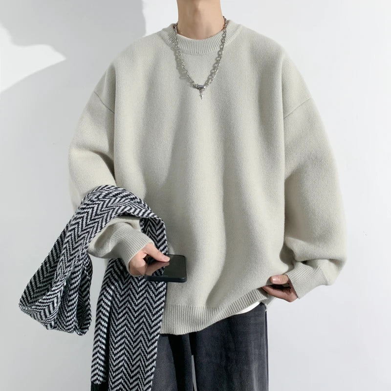 Korean Fashion Sweaters Men Autumn Solid Color Wool Sweaters Slim Fit Men Streetwear Mens Clothes Knitted Sweater Men Pullovers