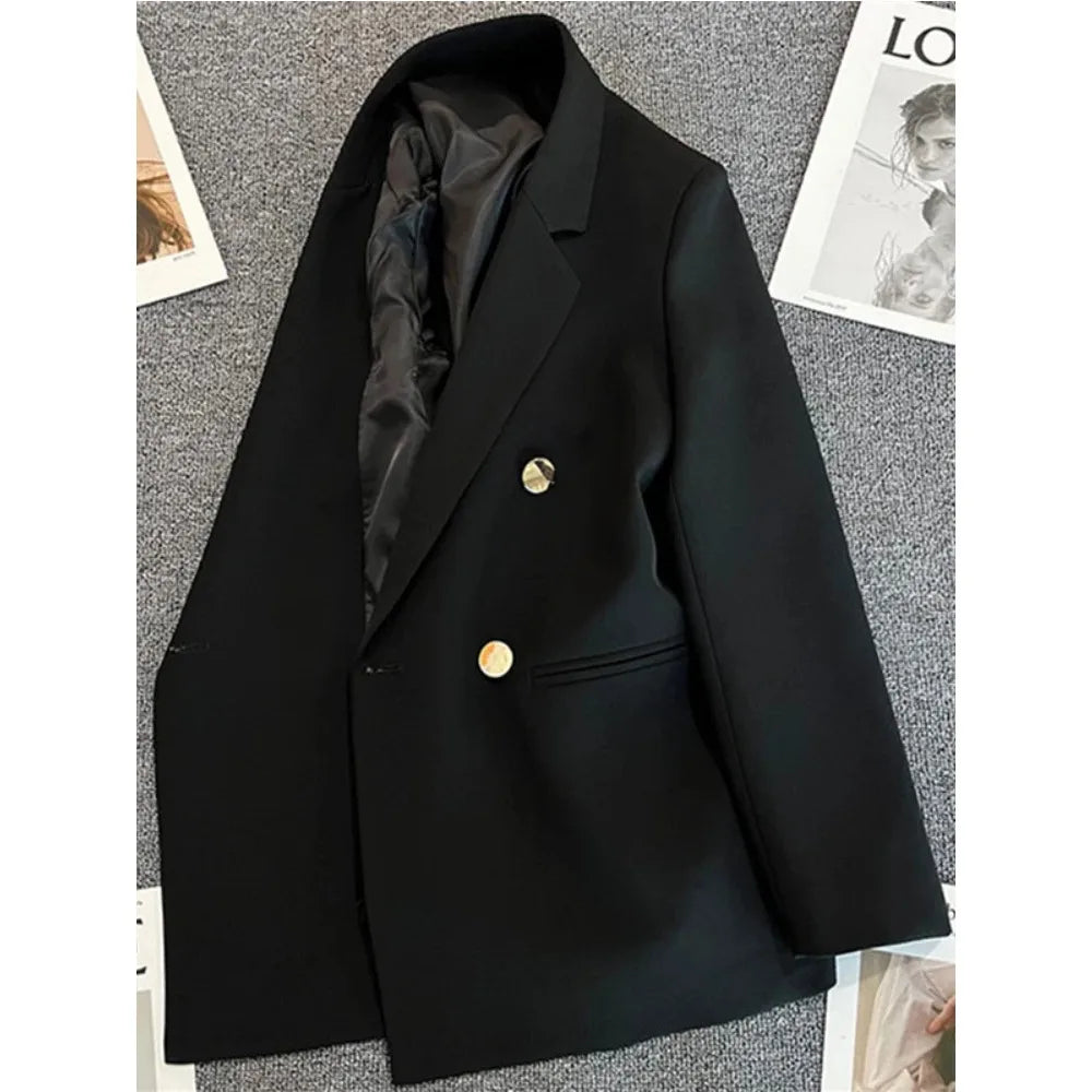 Women Suit Blazer Elegant Coat 2025 Spring Autumn Fashion Korean Blazer Luxury Double Breasted Jacket Solid Ladies Tops Clothes