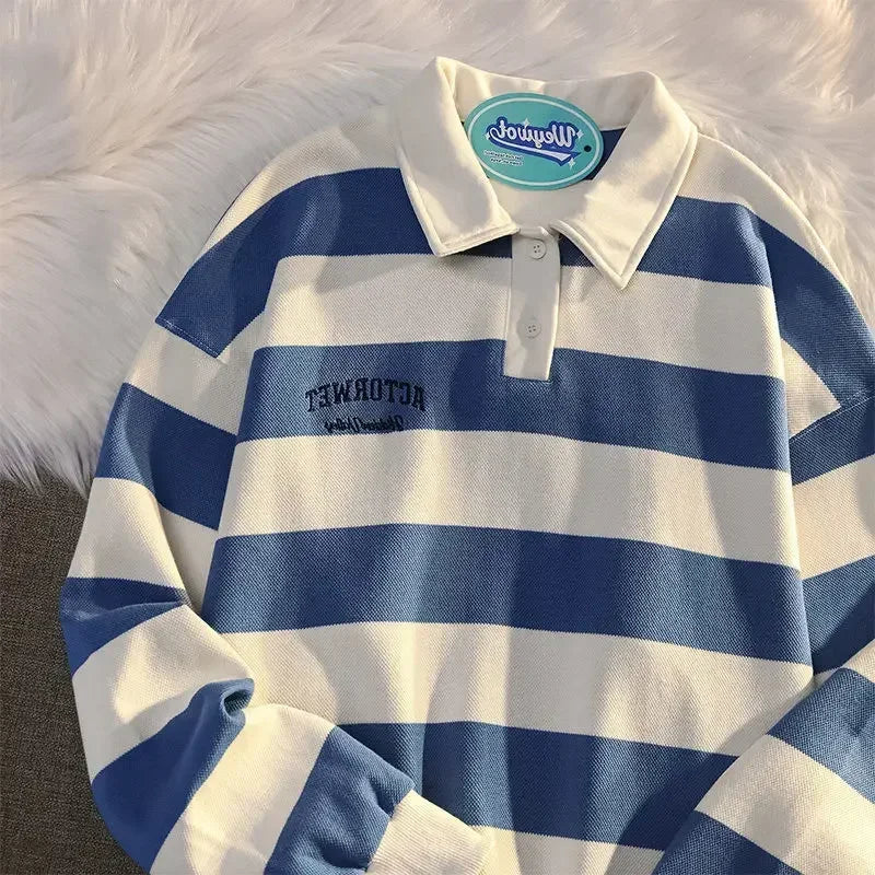 T Polo Shirts For Men Black Tops Oversize Male Clothes Big Size Embroidery Stripe Luxury Casual Full Sleeve High Brand Aesthetic