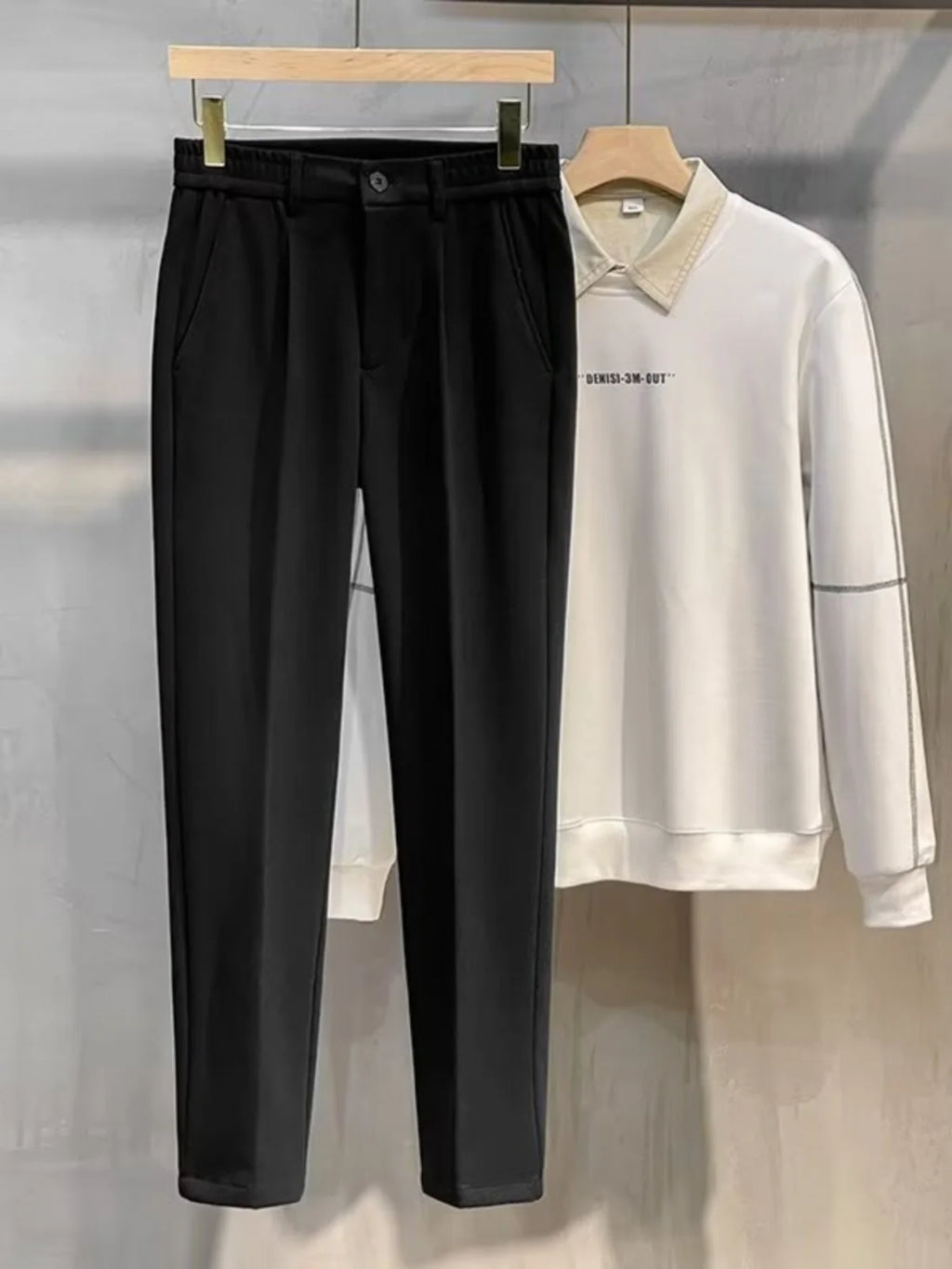 Men's Woolen Straight Leg Pants Autumn Winter Thiened Casual Long Trousers Faionable Korean Sle Nine Points Pants