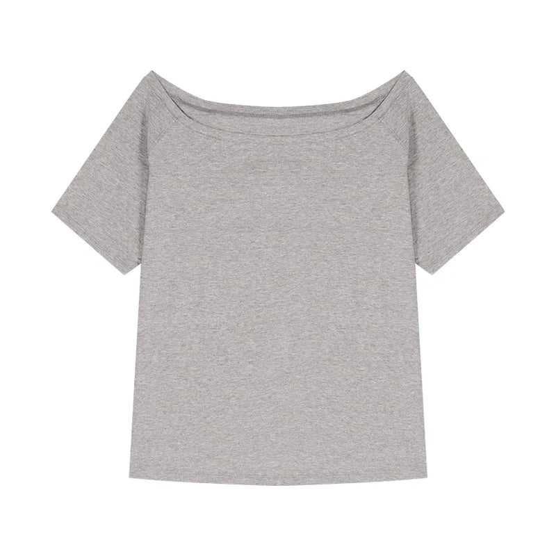 2025 Summer Off Shoulder T-shirt Women Sexy Y2K Korean Fashion Crop Tops Woman Vintage Japanese White Tee Shirt Femme Clothes