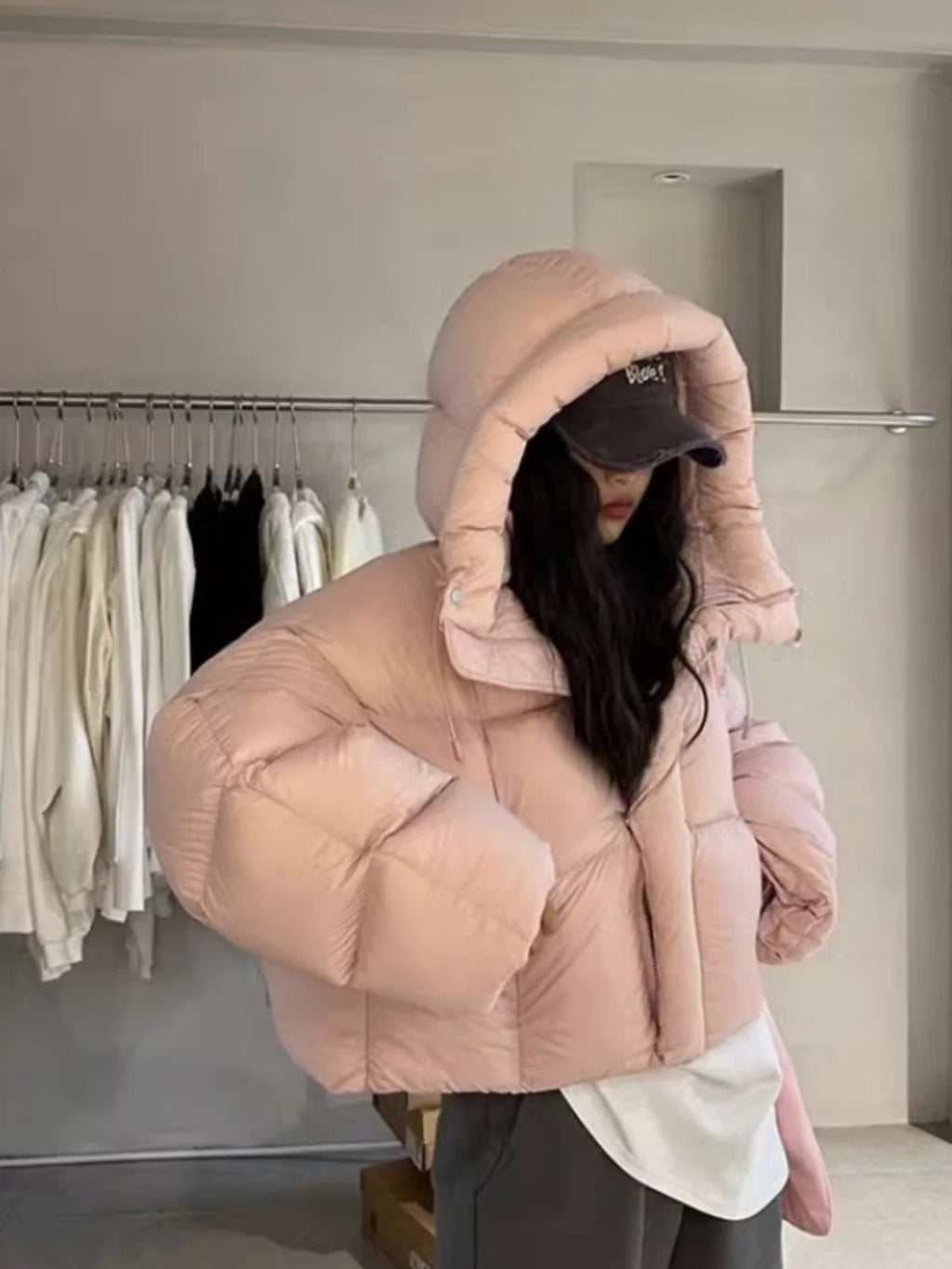 Faionable ort Cotton Jaet Women's Winter Clothes Sli American Bread Sle Coat with Hood Korean Version Loose Fit