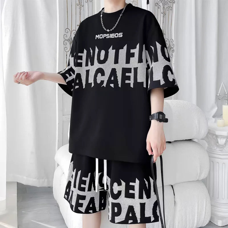 Bộ đồ nam mùa hè cỡ lớn S-6XL, kiểu dáng mới, thời trang đường phố Hàn Quốc, gồm áo thun và quần short, bộ đồ thể thao thiết kế cao cấp dành cho nam giới. 