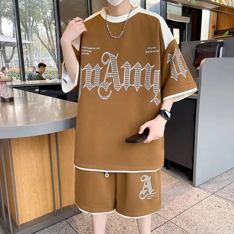 Summer Men's Large Suit S-6XL New Trendy Two Piece Set Korean High Street Fashion T-shirt Shorts Tracksuits Designer Clothes Men