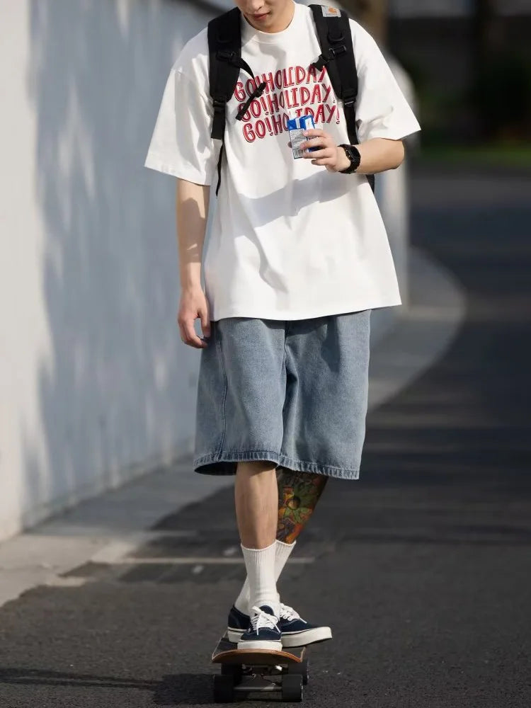 Men's Shorts Jeans Blue Denim Jorts Baggy Harajuku Pants Streetwear Y2k Unisex Oversize Korean Fashion Vintage Summer Clothes