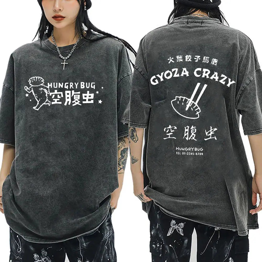 Japanese Anime Dorohedoro Kaiman Vintage Washed T-shirt Men Women Cool Manga Graphic T-shirts Gothic Horror Tee Shirt Oversized