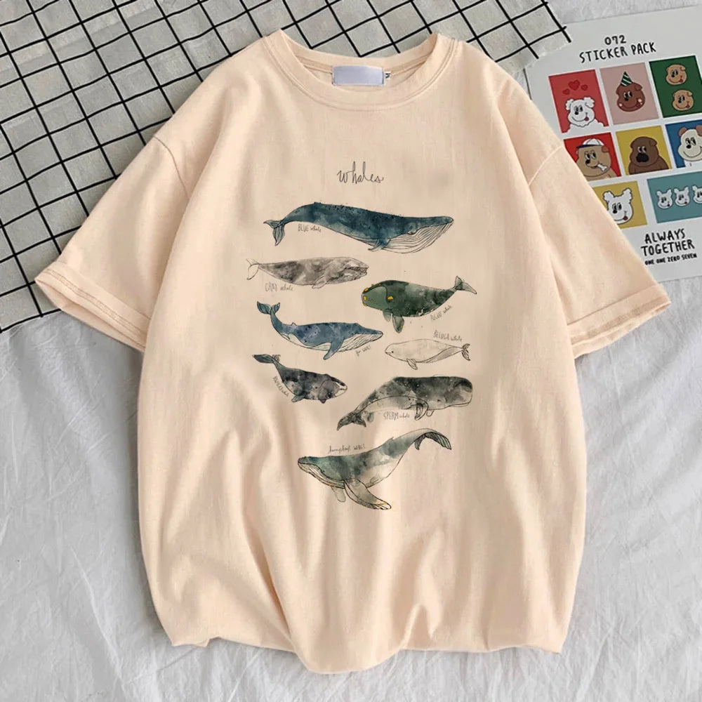 Whales girl Grunge kawaii Graphic Retro Gothic korean clothes shirt Pastel korean clothes Classic Breathable Colorful Vintage