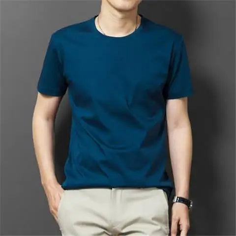 Oversize 5XL Men's Summer Clothes 2023 Ice Silk T-Shirt Soft Loose Short-Sleeve Korean Round Neck Solid Color Base Shirt