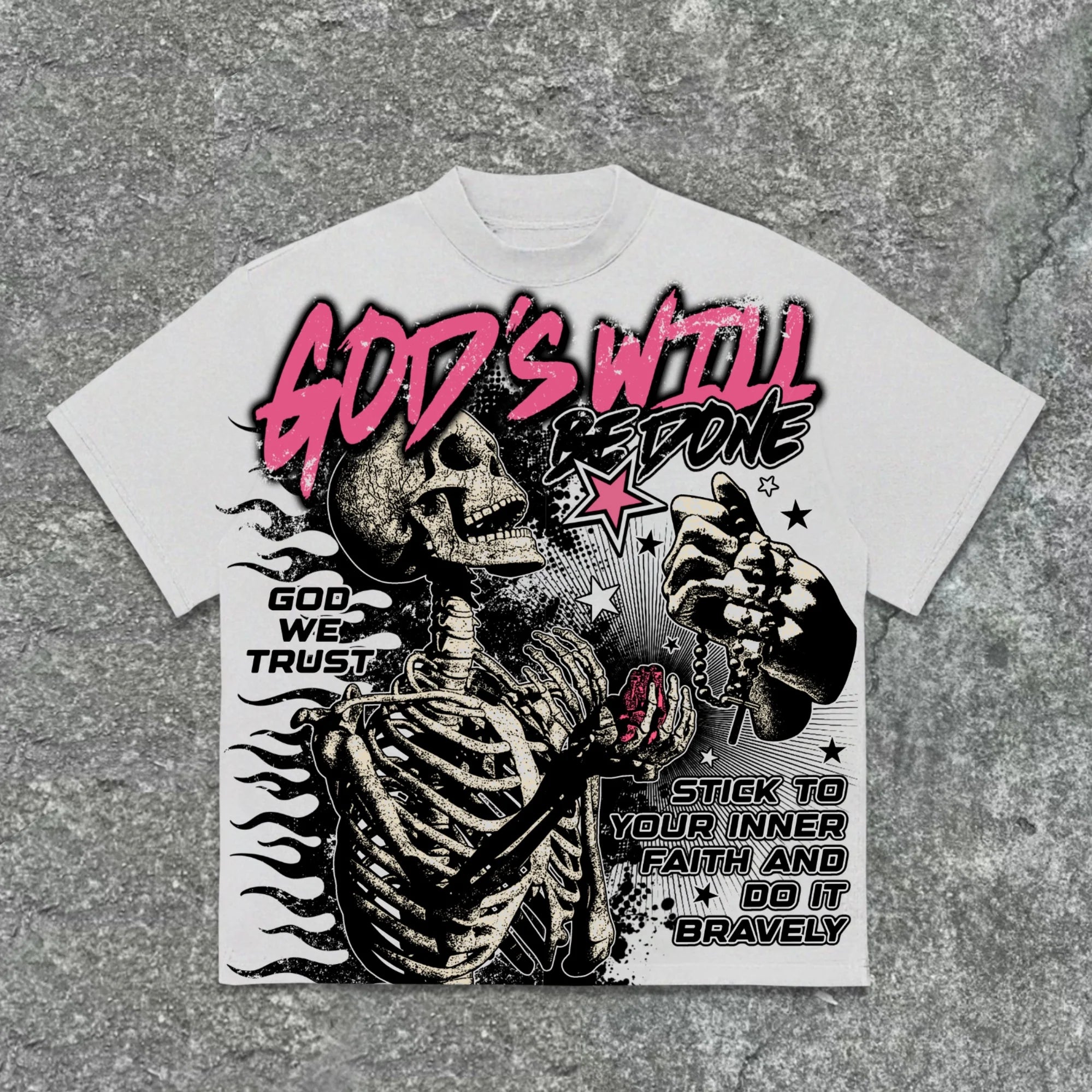 American Retro God's Will Skull Retro Pattern Cotton T-shirt Printed Graphic Men and Women Y2K Oversized T-shirt Street Wear