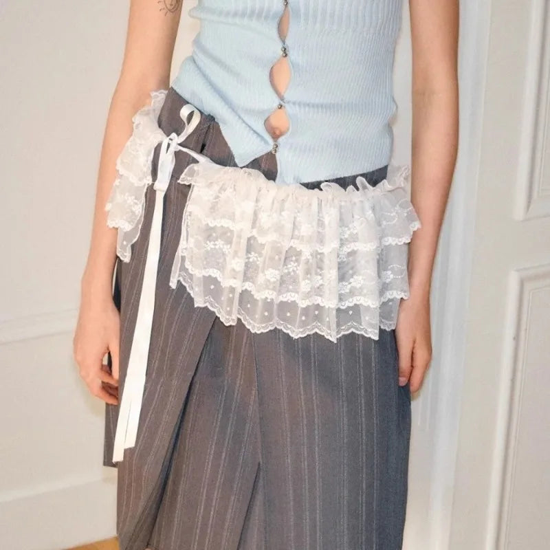 Women Y2K Korean Lace Mini Layered Skirt Streetwear Lace Up Ruffles Harajuku High Waist Pleated Ladies Jupe Skirts Clothes