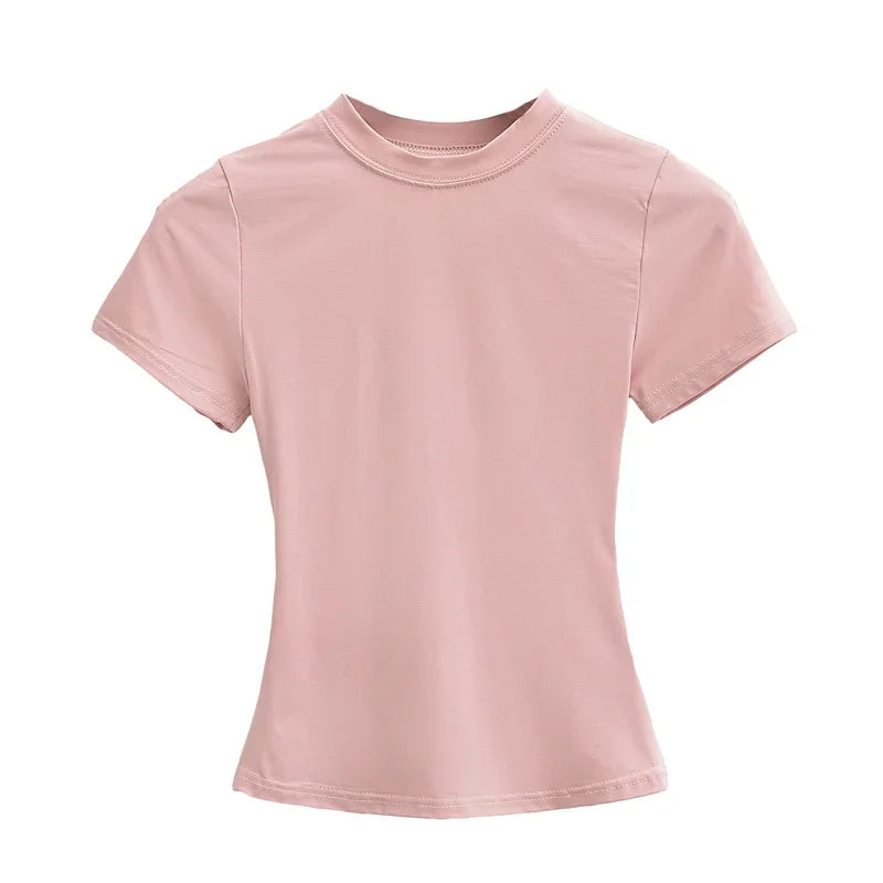2025 New High Quality Casual T shirt Sexy Slim Short Sleeves Fashion Trend Solid Women Clothing y2k Tops