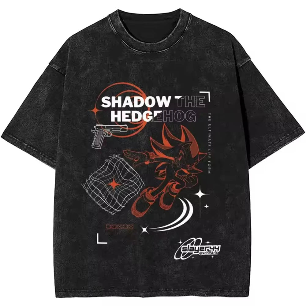 Japanese Shadows Hedgehog Washed New Arrival Mens Clothes Tee Shirt Homme Graphic T-Shirts Men Tshirt for Men Ropa Hombre 50887