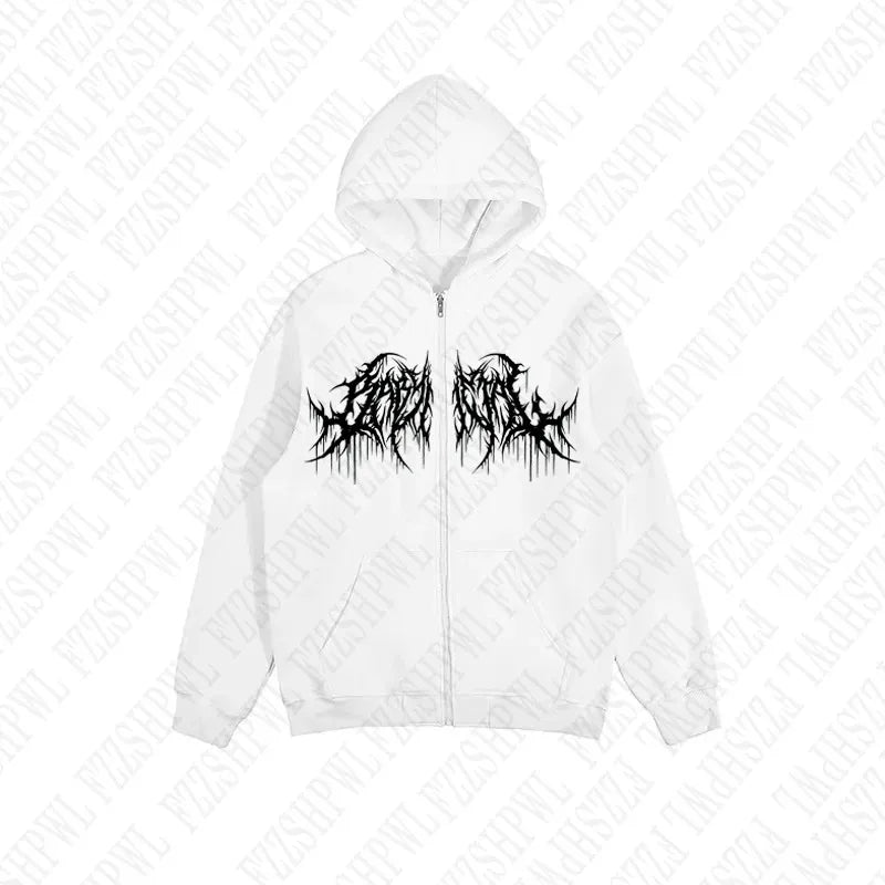 Y2K hoodie, men, clothes with graphic prints, hip hop style, gothic, gothic, long sleeves, winter, high street