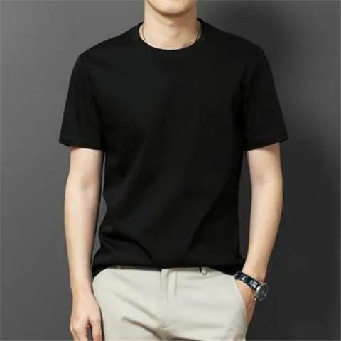 Oversize 5XL Men's Summer Clothes 2023 Ice Silk T-Shirt Soft Loose Short-Sleeve Korean Round Neck Solid Color Base Shirt