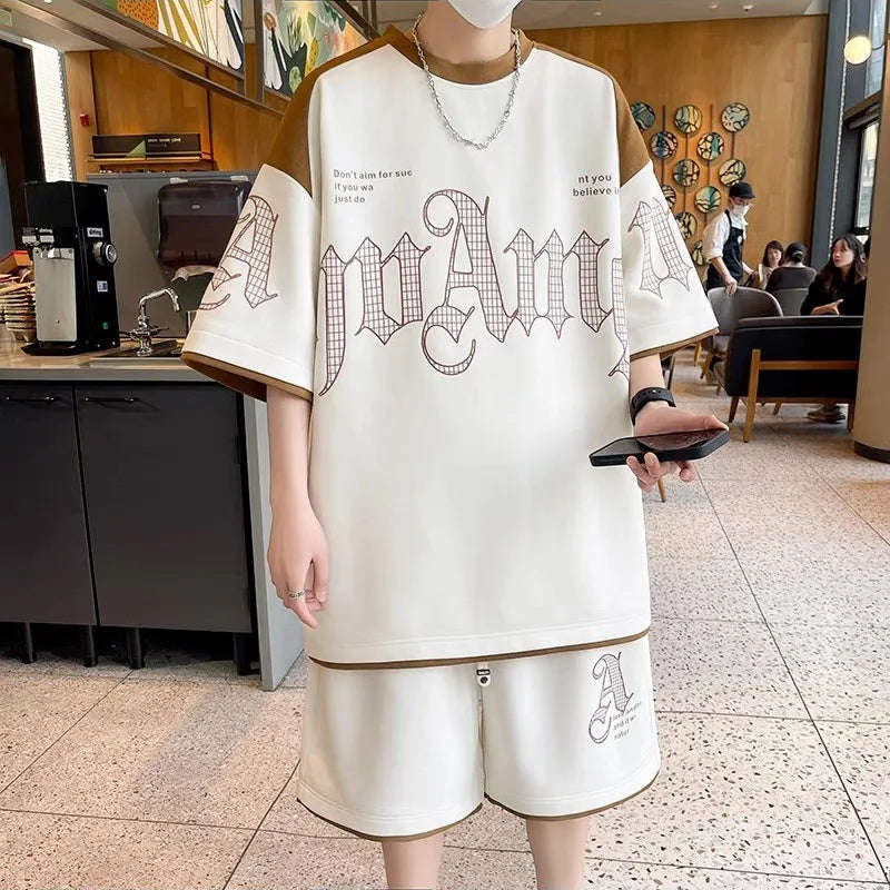 Bộ đồ nam mùa hè cỡ lớn S-6XL, kiểu dáng mới, thời trang đường phố Hàn Quốc, gồm áo thun và quần short, bộ đồ thể thao thiết kế cao cấp dành cho nam giới. 