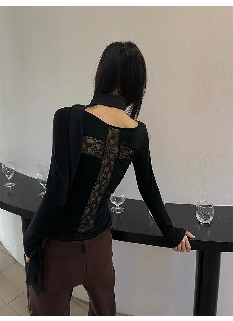 Yedinas Back Cross Hollow Out T-shirt Woman Clothes Long Sleeve Korean Fashion Autumn Tops Slim Tees Female Clothing Y2k T Shirt