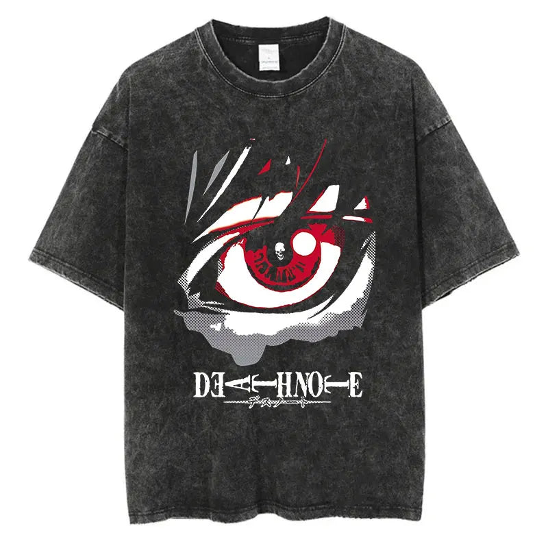 Harajuku Vintage Washed T Shirts Death Note Anime Graphic Printing T Shirt Oversize Cotton Fashion Streetwear Unisex Top Tee