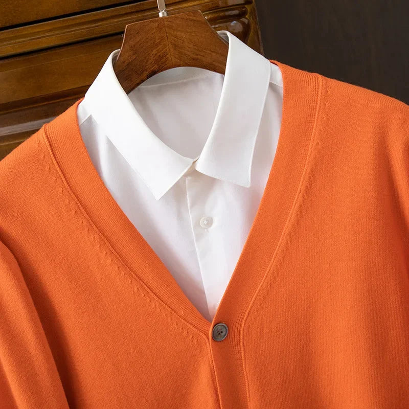 BROWON Brand Mens Sweater Cardigan Business Casual Classic V-neck Solid Color Cardigan Men Sweater Korean Fashion Mens Clothes