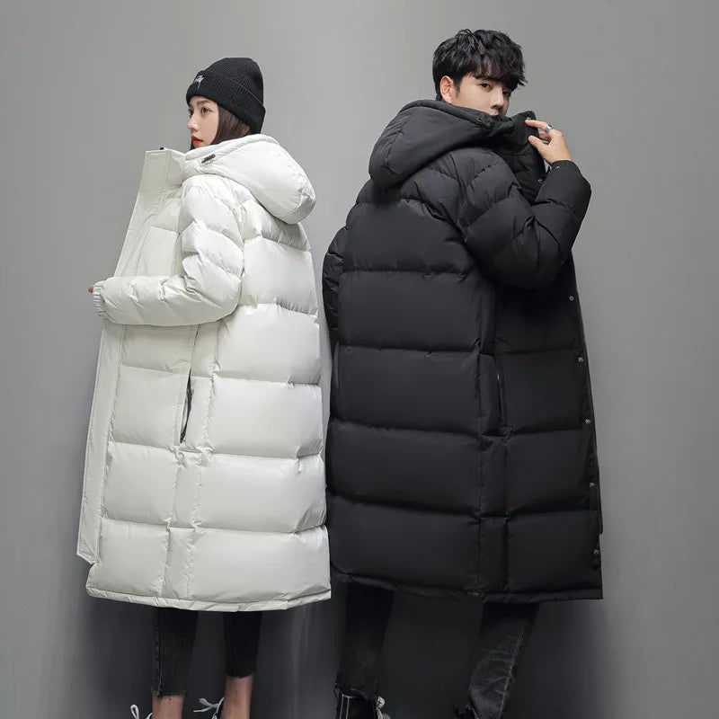 New Winter Fashion Youth Middle and Long Clothes Men'S Korean Version Popular Bread Down Cotton Thickened Warm Coat Boy