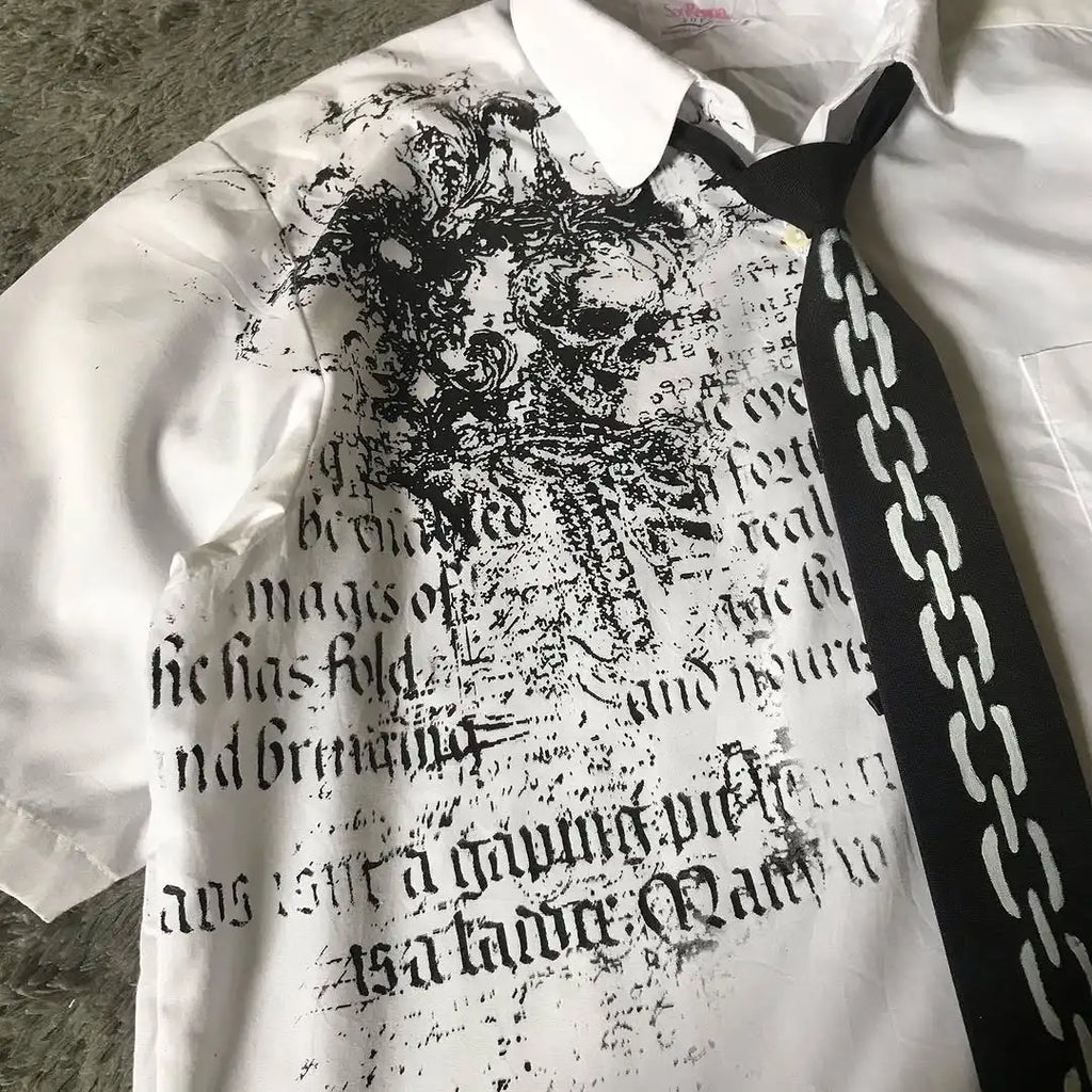 Y2K White Shirt Affliction Retro T Shirt Harajuku Men Skull Holy Writ Letter Printing Tee Fashion Gothic Short Sleeves Tops