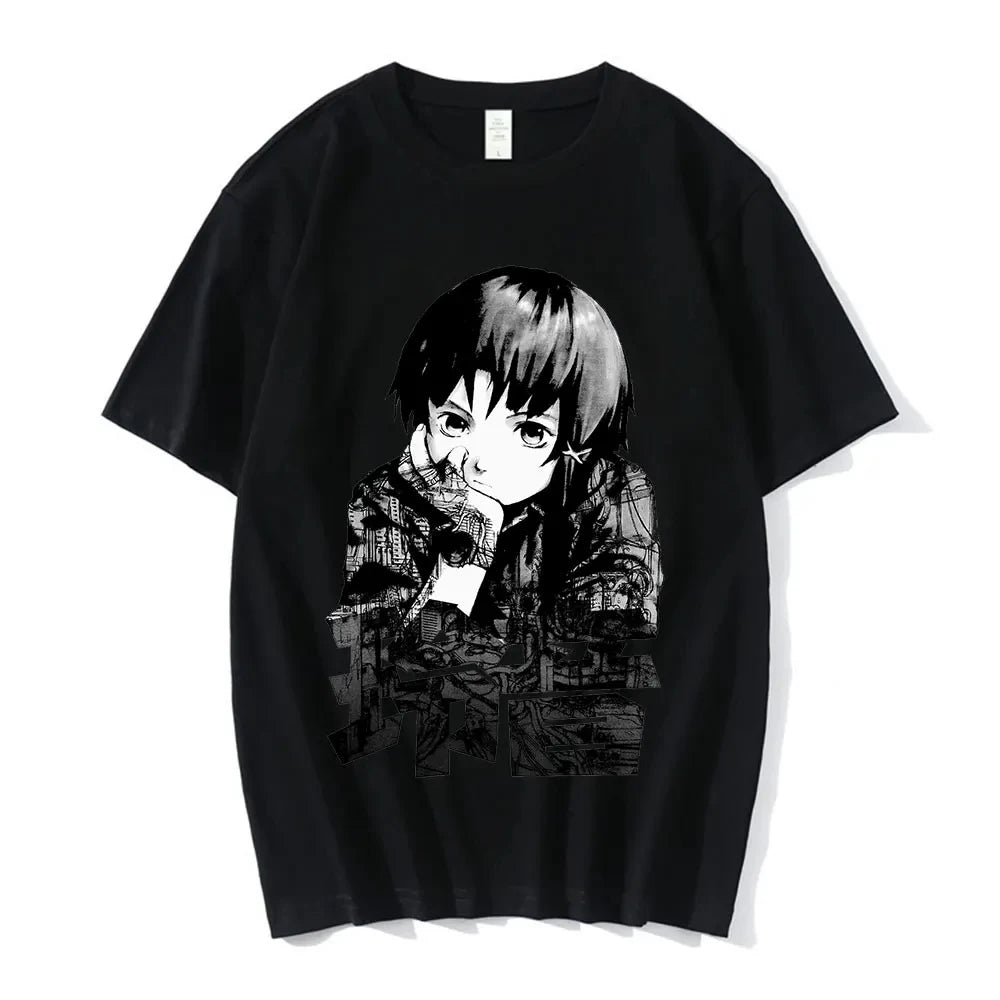 Anime Serial Experiments Lain T-Shirt Men Women Graphic T Shirts Unisex Iwakura Manga Girl Sci Fi Short Sleeve Tee Tops 62463