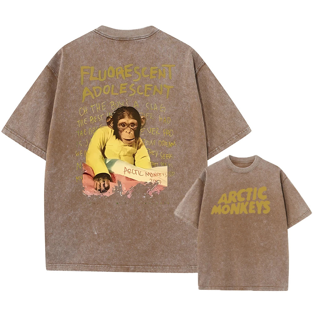 Retro Rock Arctic Monkeys Music Album Graphic T-Shrit Men's Vintage Washed Oversized Short Sleeve T Shirt Y2k Hip Hop Streetwear