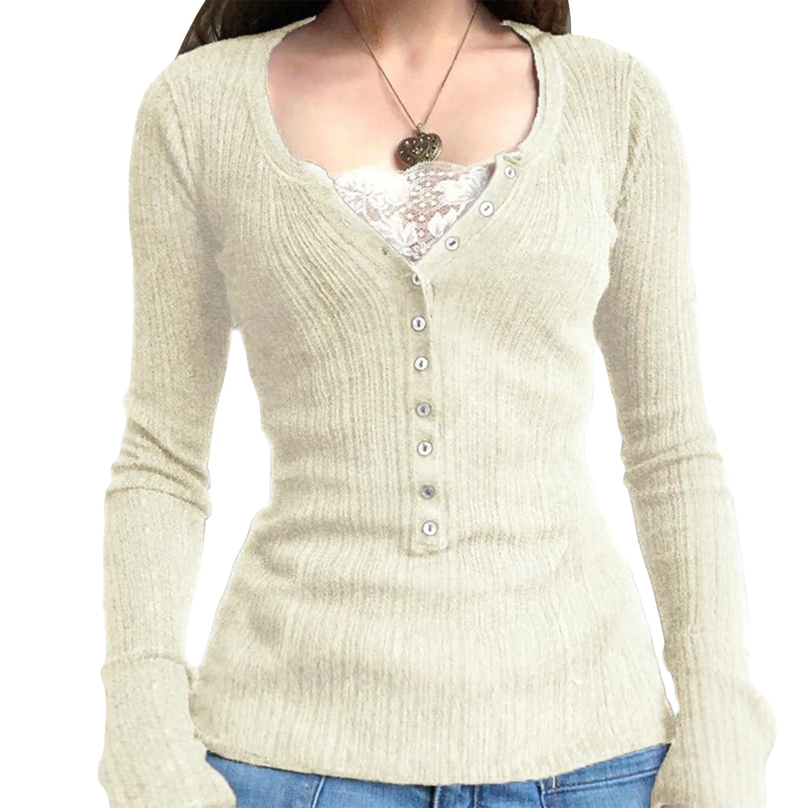 Vintage Lace Patchwork Cute Cotton Tshirts Women Korean Fashion Button Fairy Grunge Y2K Clothes Casual Spring Autumn Retro Tops