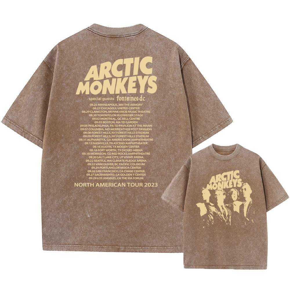 Retro Rock Arctic Monkeys Music Album Graphic T-Shrit Men's Vintage Washed Oversized Short Sleeve T Shirt Y2k Hip Hop Streetwear