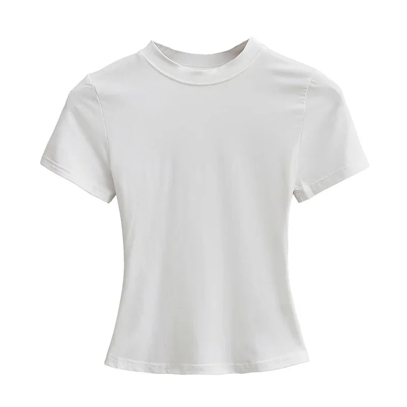 2025 New High Quality Casual T shirt Sexy Slim Short Sleeves Fashion Trend Solid Women Clothing y2k Tops
