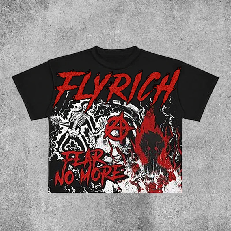 American New Neutral Fly Rich Graphic T-shirt Printed Men's and Women's Y2K Summer Short-sleeved Oversized T-shirt Street Top