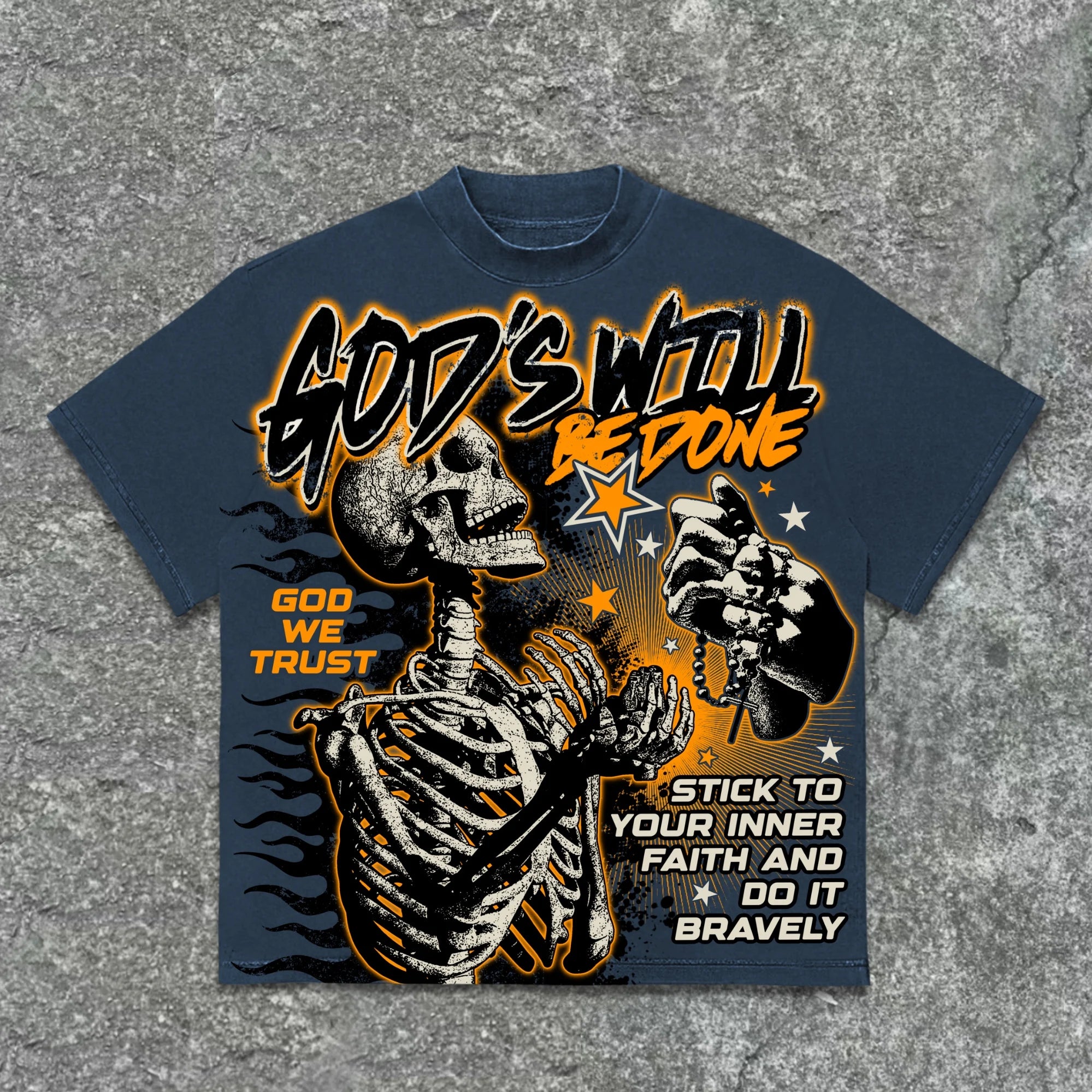 American Retro God's Will Skull Retro Pattern Cotton T-shirt Printed Graphic Men and Women Y2K Oversized T-shirt Street Wear