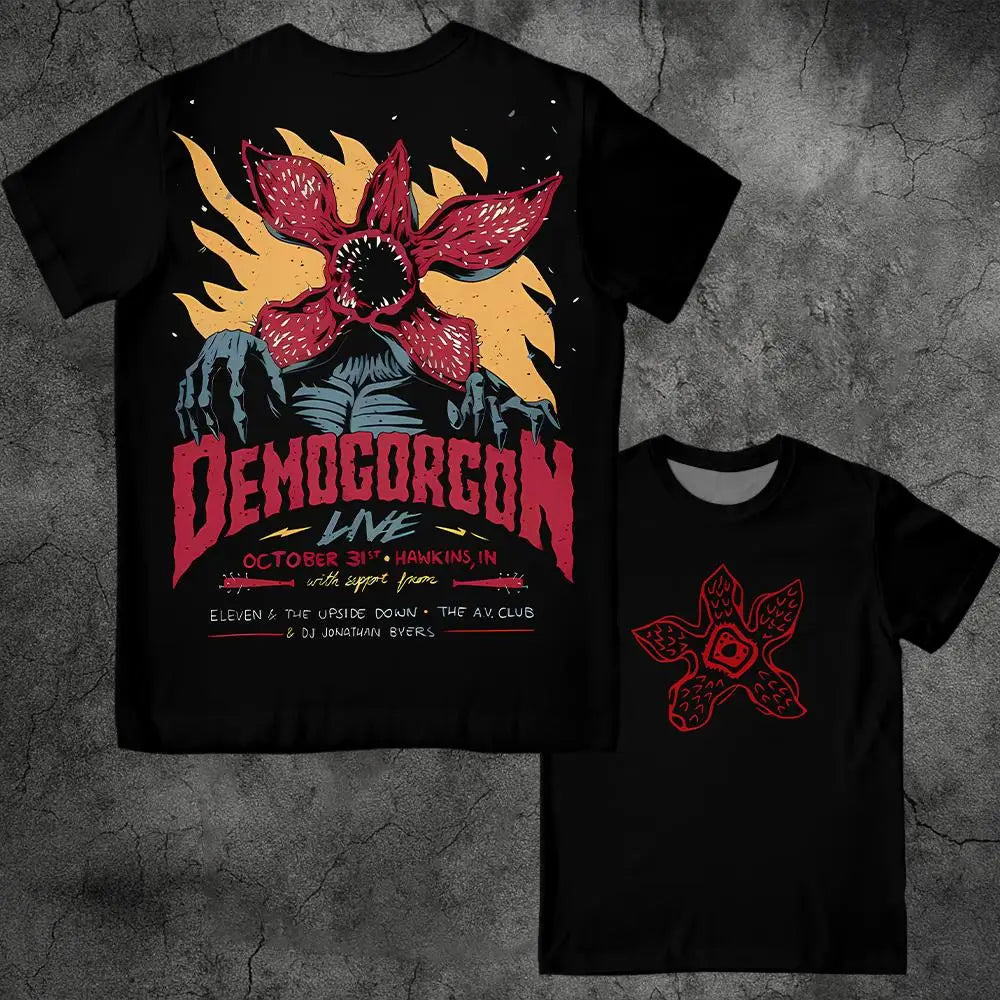 Eddie Munson Stranger Vintage Print T-shirt Demogorgon Cannibal Flower Hawkins Graphic Tee Y2K Streetwear Men's And Women's Tops