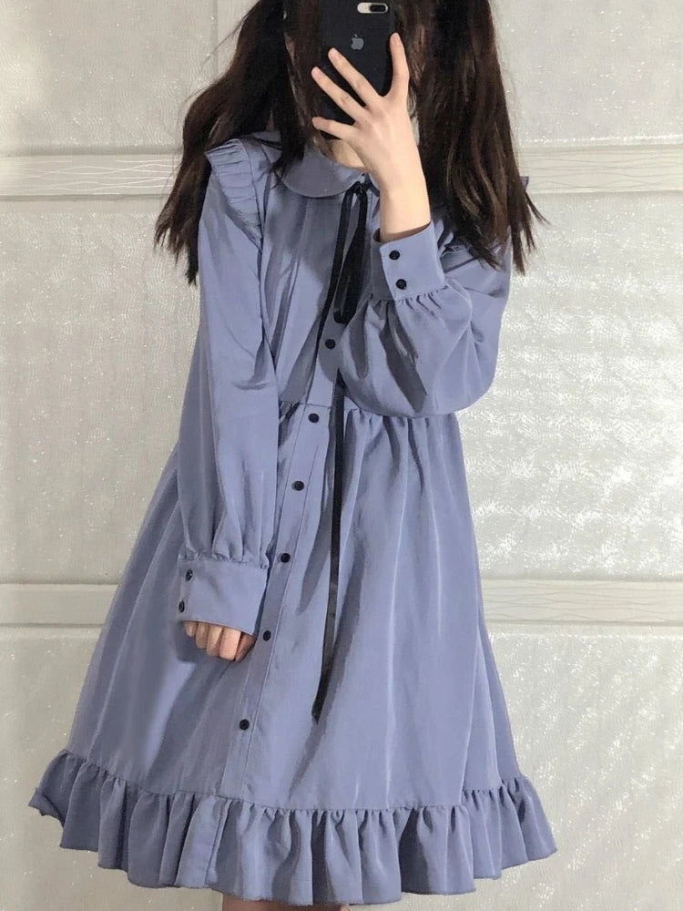 Dress Sets Women Long Sleeve High Waist Patchwork Spring A-line Korean Style Lovely All-match Design Aesthetic Clothes Y2k Chic